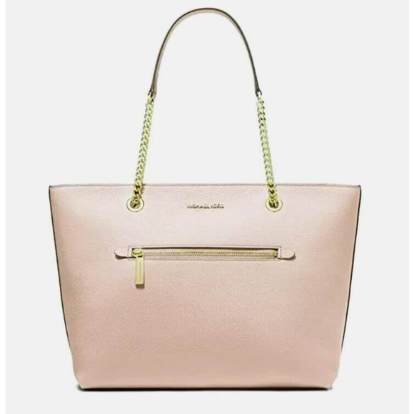 New Michael Kors Jet Set Medium Front Zip Chain Tote Pebble Leather Powder Blush - Picture 1 of 3